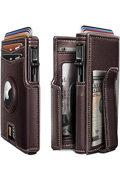 Generic Ctoby Airtag Wallet for Men, with Money Clip 10 Cards Metal Case Smart Slim Pop Up Credit Card Holde
