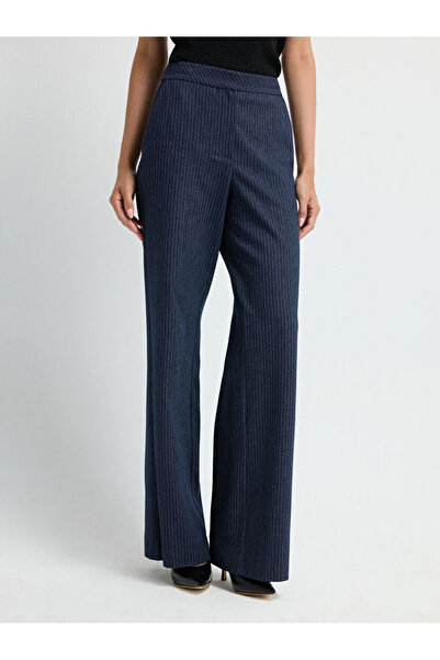 adL Denim Görünümlü Çizgili Bol Paça Pantolon