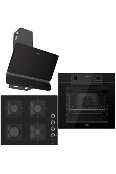 Ferre Black FryArt 3 lü Ankastre Set ( QEP63CS - SC205-FA - D080-SA ) A++ Sessiz Davlumbaz