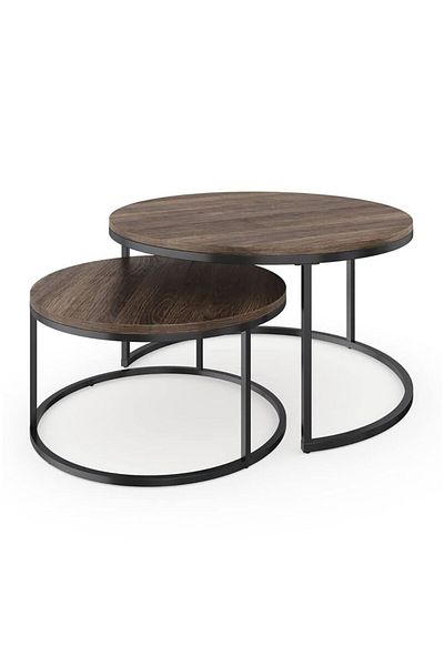 SKY TOUCH Round Coffee Table Set with Two Nesting Side Tables