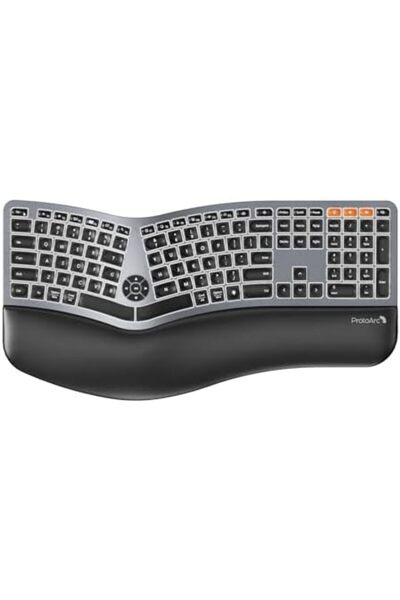 ProtoArc Backlit Bluetooth Ergonomic Keyboard, EK01 Plus Full Size Wireless Split Keyboard with Dual