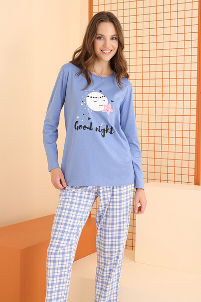 DREAM FASHION Mavi Good Night Pijama Takımı