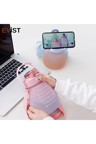 EVİST 1.3 لتر وتومبول - زجاجة ماء بلاستيكية ملونة مع شفاطة (مع غطاء قفل وحامل...