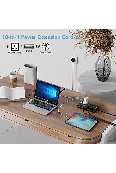 BEPITECH 3-Meter 6 Gang Extension Cord with 4 USB Ports, Surge Protected Power Strip, 6 UK-UAE Multi