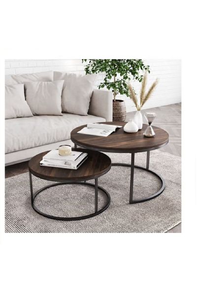 SKY TOUCH Round Coffee Table Set with Two Nesting Side Tables