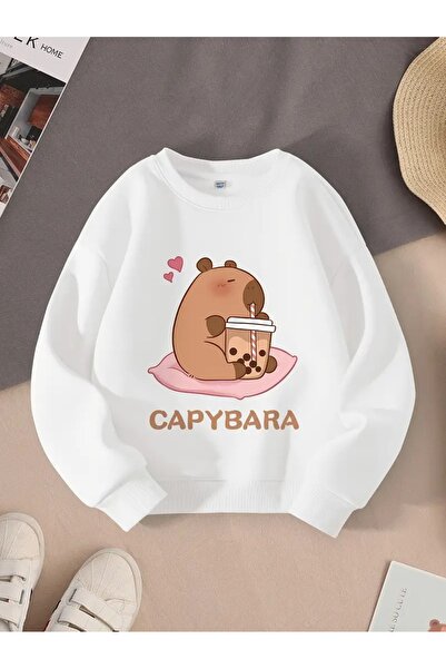 buendiakids Dívčí/chlapecká mikina s potiskem Milkshake Capy Bara s kulatým výstřihem