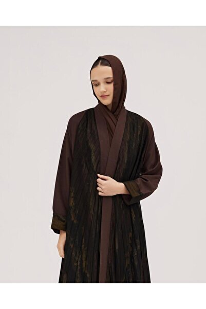 SOROSE SA عباية باربي كلوش بتصميم لف وكم مقلوب - بني ببطانة مشجرة مغطاة بشيفون م
