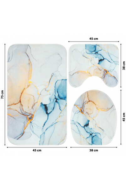 FizioTab Set 3 Covorase Baie FizioTab®, Antiderapante, Model Abstract Albastru