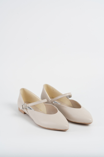 Beyond Women's Beige Leather Buckle Single Strap Ballerina Shoes Byndglr01