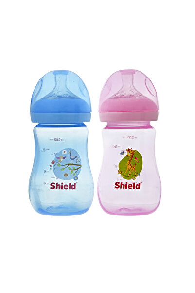 Shield Baby زجاجات رضاعة كريستالية PP ذات عنق عريض مع صمام مضاد للمغص، +12 شه...