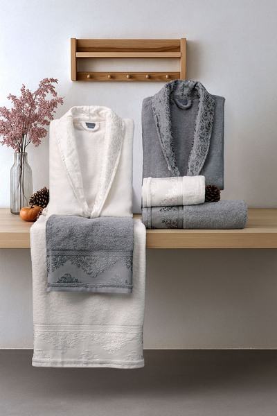 FAVORA Set halate de baie Velora Deluxe 100% bumbac - crem - gri