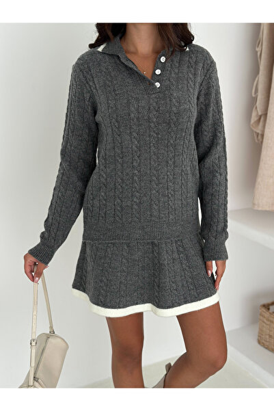 b buhari bykoc Skirted Knitwear Buttoned and Knitted Patterned Suit