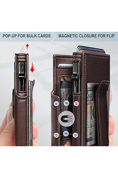 Generic Ctoby Airtag Wallet for Men, with Money Clip 10 Cards Metal Case Smart Slim Pop Up Credit Card Holde
