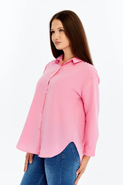 CHOS7N Women's Long Sleeve Buttoned Basic Shirt – Pink Comfortable Fit Daily & Office Chic