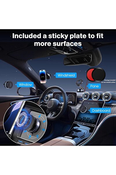 Ctoby Magnetic Vacuum Suction Car Mount, 360° Rotatable, Foldable, Compatible with iPhone 12-16