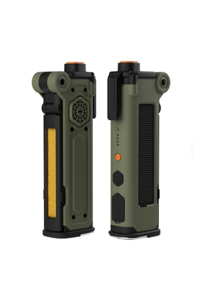 OEMN Multifunctional car emergency flashlight, with integrated cutter, SOS siren, magnetic base and holder