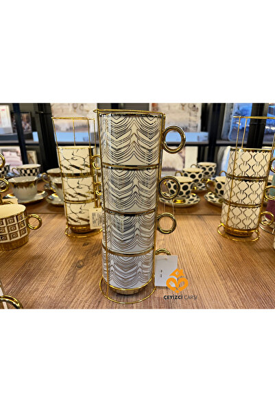 ÇEYİZCİ ÇARŞI ARADIĞIN HERŞEY TEK TIKLA 4 Kişilik Porselen Fincan Takımı – Metal Standlı Şık Kahve & Çay Seti