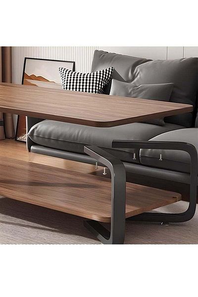Taimi Wooden Coffee Table Double Layer Storage Space and Metal Legs, Table for Living Room 100x50x43cm