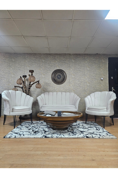 ZAFİR İstiridye Takım Siyah Boyalı Telli Ayak Çay Seti Koltuk Takımı