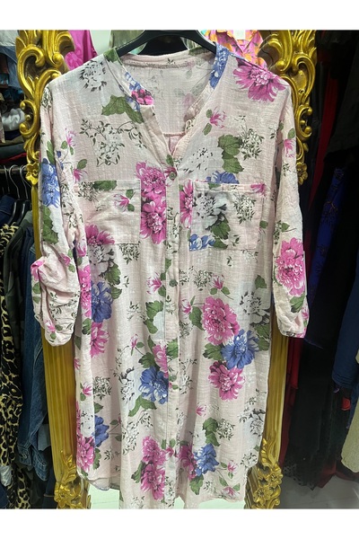 Butik Ayseba قميص تونيك منقوش من الكتان الإيطالي