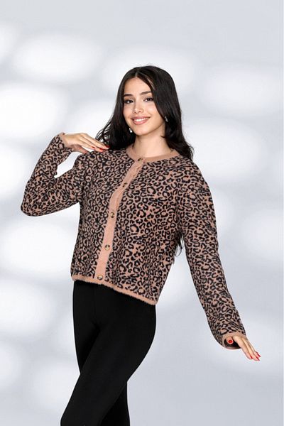 NEWCO Furry Leopard Detail Inicili Dume Modern and Comfortable Fit Knitwear Cardigan