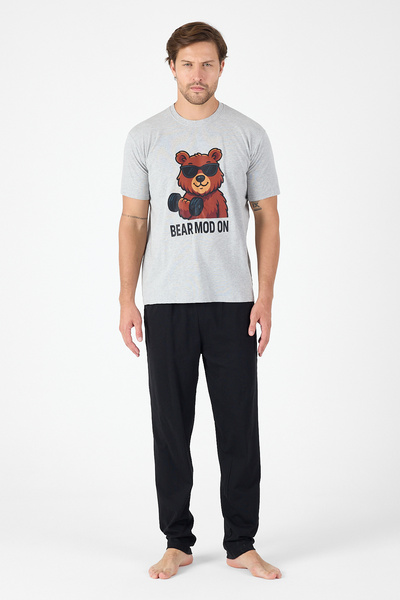 PİJAMORE Teddy Bear Men's Groom Pajama Set, Short Sleeve, Pocket, Seasonal 100% Cotton, Dowry, Groom Bundle