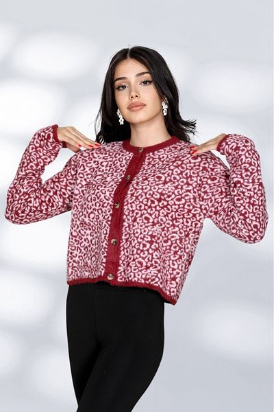 NEWCO Furry Leopard Detail Inicili Dume Modern and Comfortable Fit Knitwear Cardigan