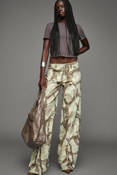 Bershka Baskılı boyfriend jean