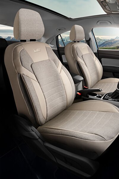 BUTTİ Lino Series Linen Fabric Premium Auto Seat Cover |   Full Set with Orthopedic Support, Front and Back