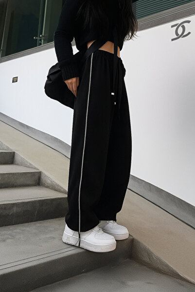 De Carte Harajuku Streetwear Side Strip Kadın Bol Ayarlanabilir Boru Paça Eşofman Altı