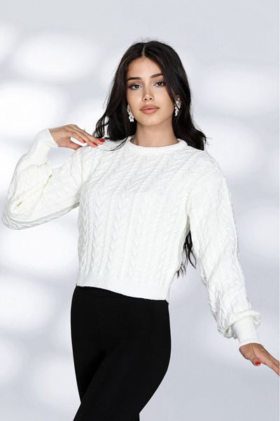 NEWCO Knit Detailed Patterned Loose Knitwear Sweater Crew Neck Comfortable Fit Stylish Daily Model