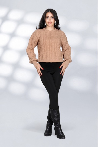 NEWCO Knit Detailed Patterned Loose Knitwear Sweater Crew Neck Comfortable Fit Stylish Daily Model