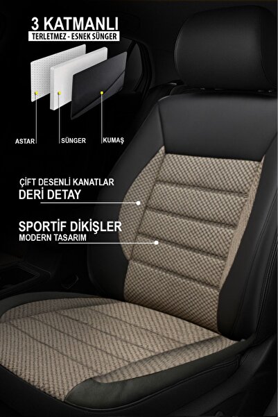 GM-DESIGN Speed ​​Series Beige Jacquard Fabric Universal Car Seat Cover - 5 Seats Full Set