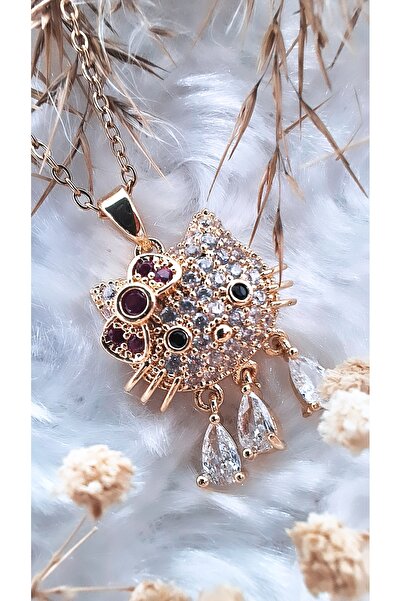 Serenity قلادة من الفولاذ مع حجر الزركون وشخصية هالو كيتي