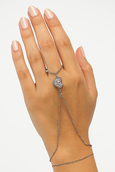 TAKIŞTIR Silver Color Heart Figured Stone Detailed Steel Shahmeran