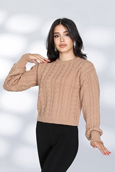 NEWCO Πλεκτό πουλόβερ με λεπτομερή σχέδια, χαλαρό πλεκτό πουλόβερ με λαιμόκοψη, άνετο και κομψό καθημερινό μοντέλο - Μπεζ