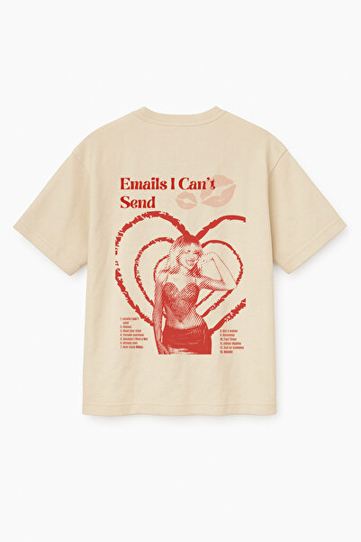 Altair Tr Oversize Bej Unisex Sabrina Carpenter Baskılı T-Shirt Tişört