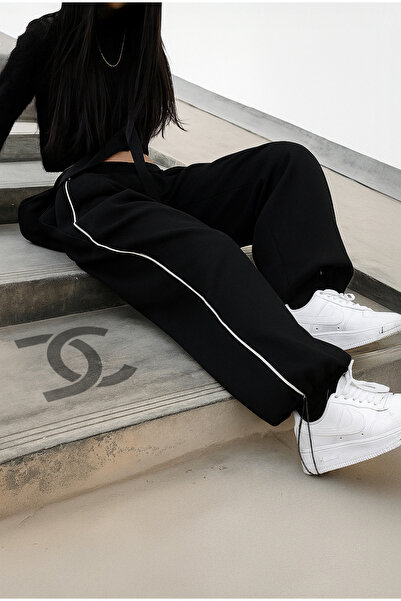 De Carte Harajuku Streetwear Side Strip Kadın Bol Ayarlanabilir Boru Paça Eşofman Altı