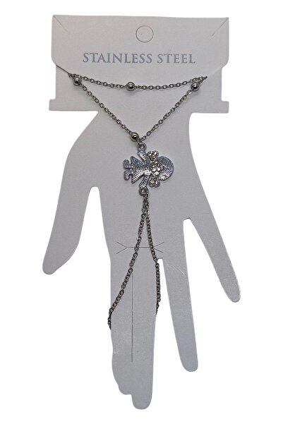 TAKIŞTIR Silver Color Girl Figured Stone Detailed Steel Shahmeran