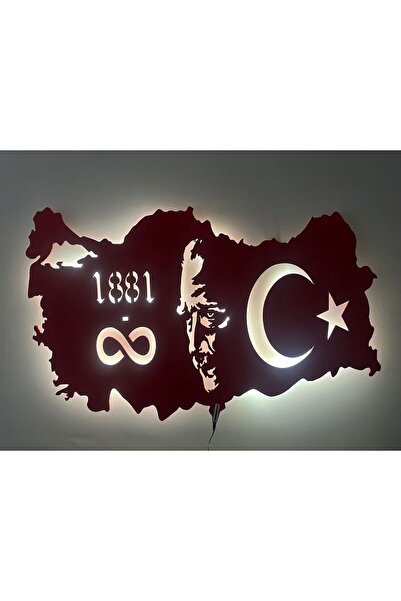 Home Özel Atatürk ve Türkiye Haritası Led Işıklı Tasarım Tablo Ahşap Dekoroti...