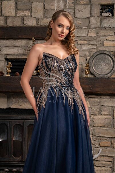 Lovely Dress Straplez Payet İşlemeli Tül Abiye Elbise