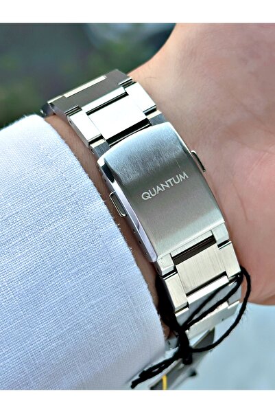 Quantum Fonksiyonlu 10 ATM Gümüş-Lacivert Renk Safir Cam Çelik Kordon Çelik Kasa Erkek Kol Saati 1202.390MR