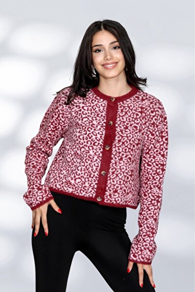 NEWCO Furry Leopard Detail Inicili Dume Modern and Comfortable Fit Knitwear Cardigan