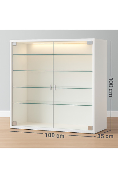 xhomedekor 100 x100x35 kolleksiyon dolabı cam kapak cam raf