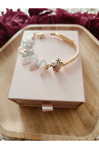 karvin Aquamarin Doğaltaşlı el yapımı yarı örme bileklik