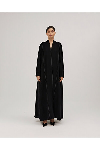 SOROSE SA عباية لف سوداء سيراميك نص كلوش بتدخيلة جانبية