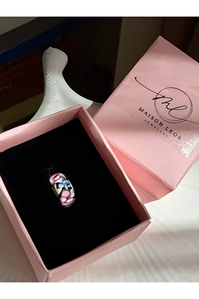maisonleor Red Pink Flower Patterned Murano Glass Charm