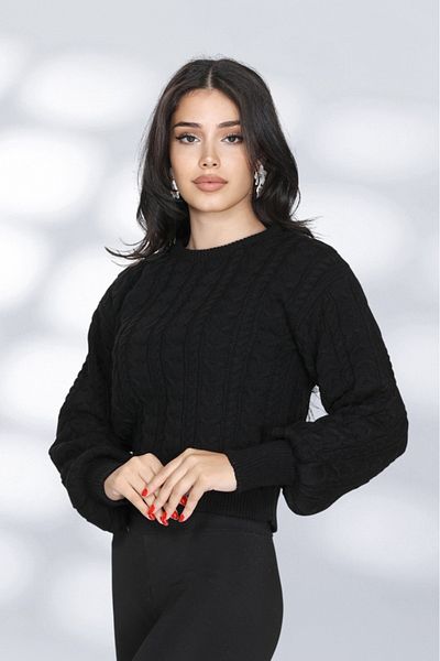 NEWCO Knit Detailed Patterned Loose Knitwear Sweater Crew Neck Comfortable Fit Stylish Daily Model
