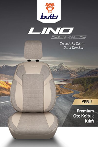 BUTTİ Lino Series Linen Fabric Premium Auto Seat Cover |   Full Set with Orthopedic Support, Front and Back