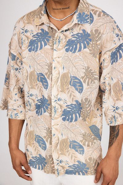 İLKCET MODA Half Sleeve Digital Patterned Oversize Shirt